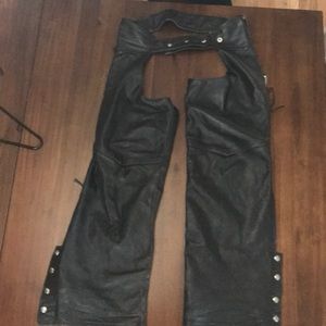 Black leather biker chaps